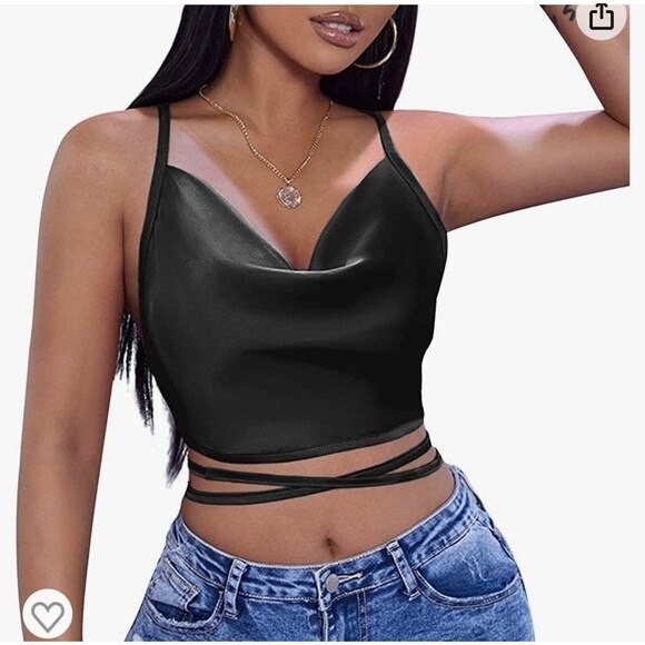 Tank Top Strappy Womens 2XL Plus Black Satin Silk Camisole Women Satin Shiny B2 - Picture 1 of 12